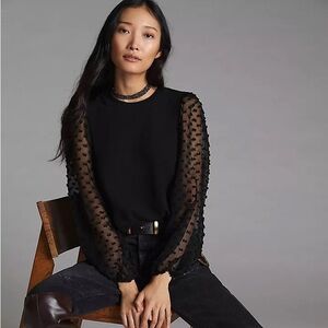 Anthropologie Textured Sleeve Top by Maeve - Black - L